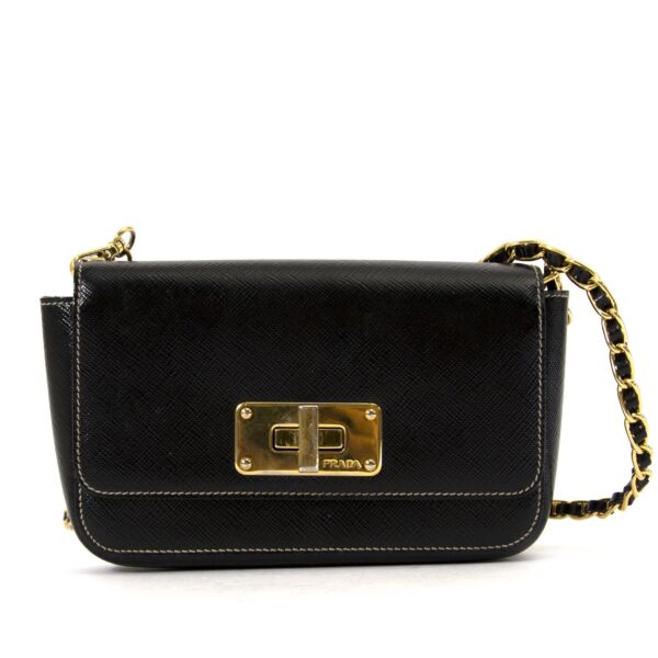 prada saffiano vernis mini chain bag now for sale at labellov vintage fashion webshop belgium