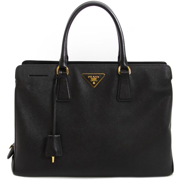 Prada Galleria Saffiano Tote Bag Black preloved vintage tweedehands handtas designer webshop labellov