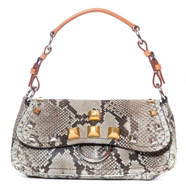 Buy an authentic second hand Prada Blue Python Studded Shoulder Bag in very good condition at Labellov 