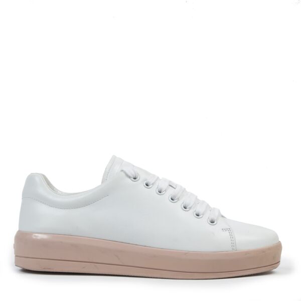 Authentieke Tweedehands Prada Linea Rossa White Sneakers - Size 38,5 juiste prijs veilig online shoppen luxe merken webshop winkelen Antwerpen België mode fashion