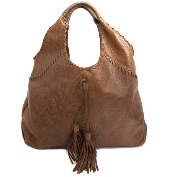 Ralph Lauren Brown Leather Flower Shoulder Bag now for sale at labellov vintage fashion webshop belgium