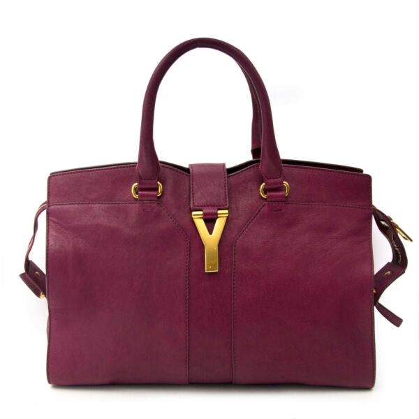 Saint Laurent Cabas Y Purple Leather Tote te koop online