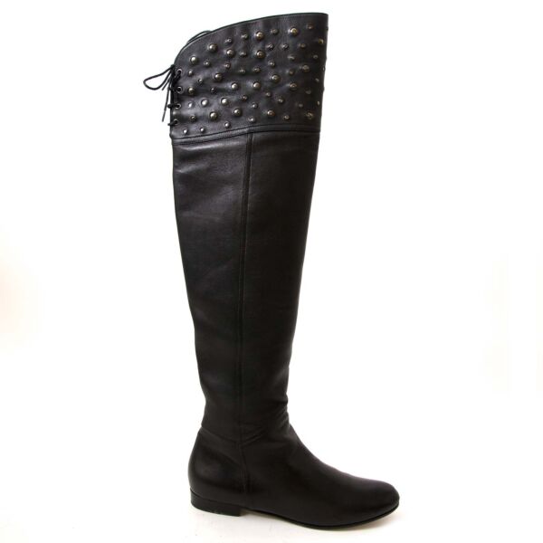 Valentino Garavani Stud-Embellished Leather Knee High Boots - Size 37.5