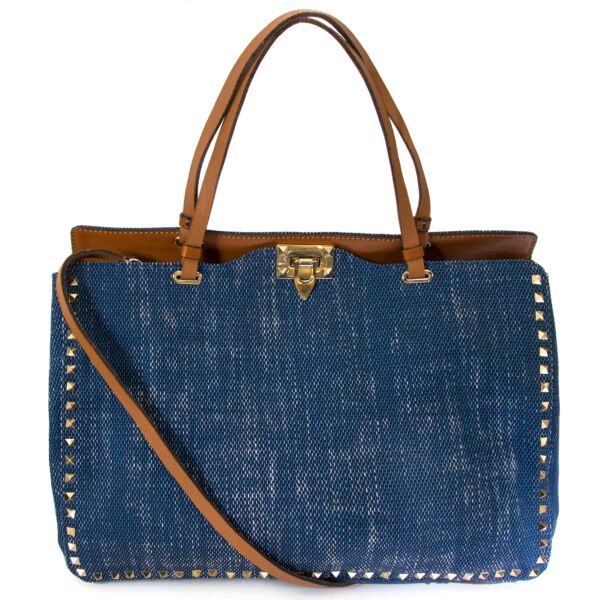 valentino blue denim rockstud tote now for sale at labellov vintage fashion webshop belgium