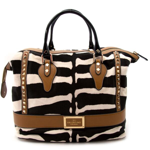 koop veilig online tege de beste prijs Valentino Zebra Motive Pony Hair Leather Studded Bag