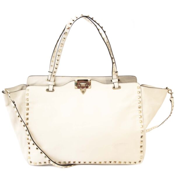 Valentino Garavani White Rockstud Leather Tote