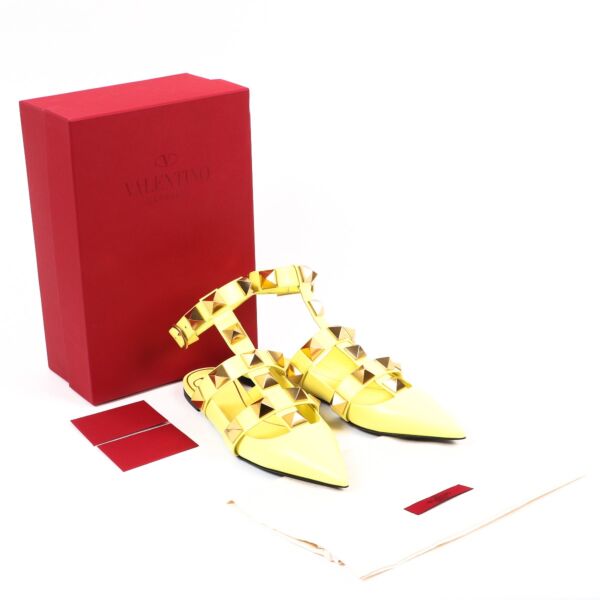 Valentino Garavani Yellow Calfskin Roman Stud Sandals - Size 39 1/2
