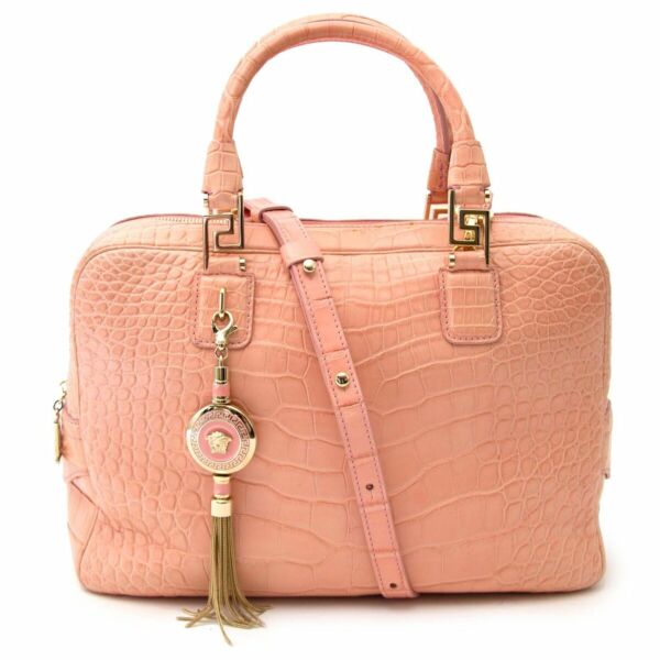 Versace Coral Pink Vanitas Demetra Alligator Bag