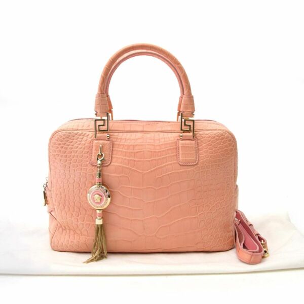 Versace Coral Pink Vanitas Demetra Alligator Bag