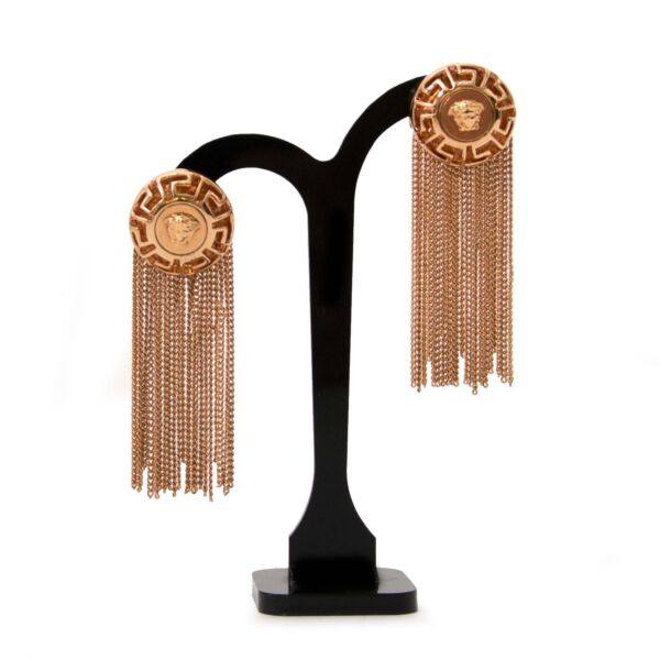 acheter en ligne seconde main Versace Rose Dripping Fringe" Medusa Earrings