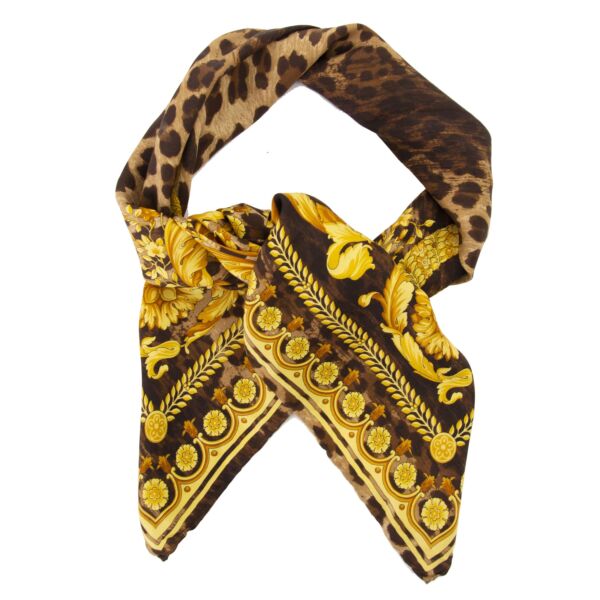 Authentic second hand Versace Scarf Leopard Print With Golden Details buy online LabelLOV 