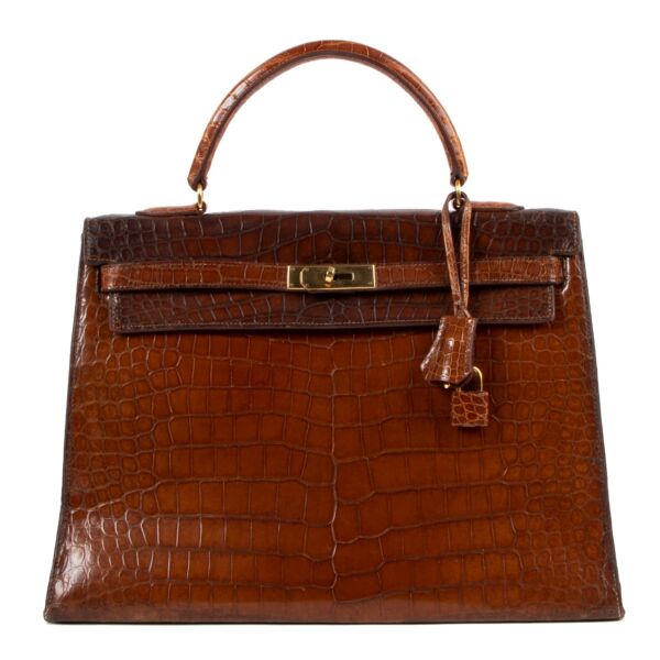 Hermès 1970s Kelly 35 Crocodile Porosus Miel