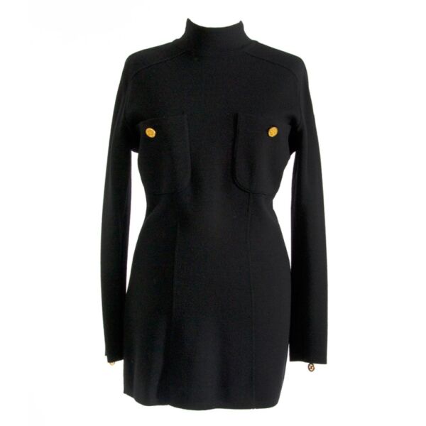 Vintage Chanel Black Wool Zipper Dress 