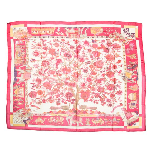 Hermes Mousseline 140 'Fantaisies Indiennes' Red and Cream