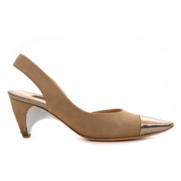 Louis Vuitton Grey Suede Pointed Toe Slingback Pumps - Size 36.