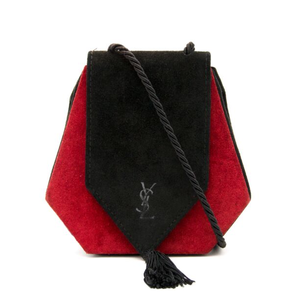 koop online tweedehands handtasje Yves Saint Laurent YSL Vintage Bicolor Suede Shoulder Purse
