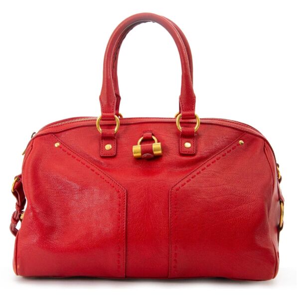 yves saint laurent red muse bowler bag now for sale at labellov vintage fashion webshop belgium