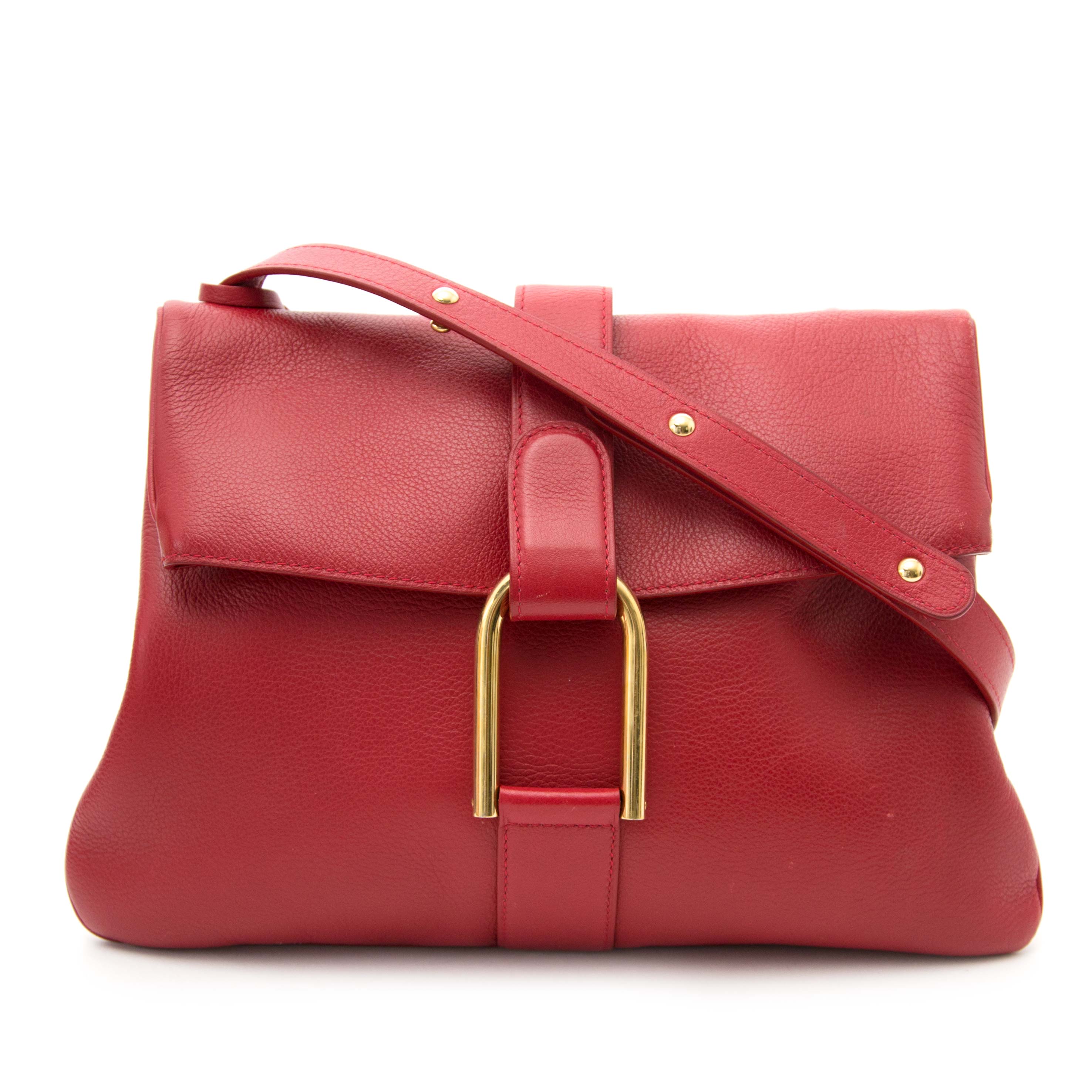 DELVAUX Large Red Grained Leather Bag Shoulder Strap -  Norway