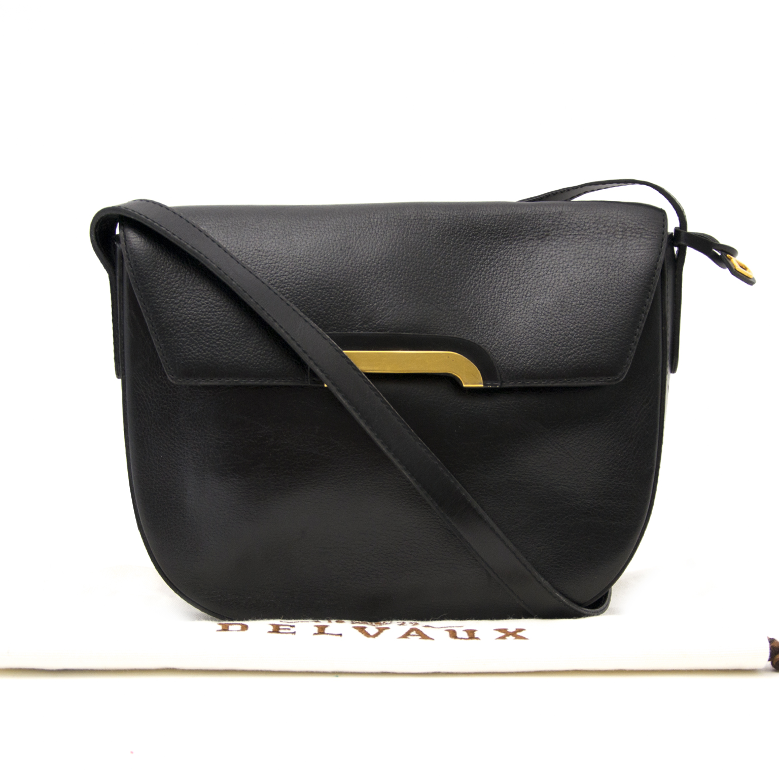 【お買い得】DELVAUX レザーポーチ　ブラック　ゴールド DELVAUX - 【お買い得】DELVAUX レザーポーチ ブラック ゴールド