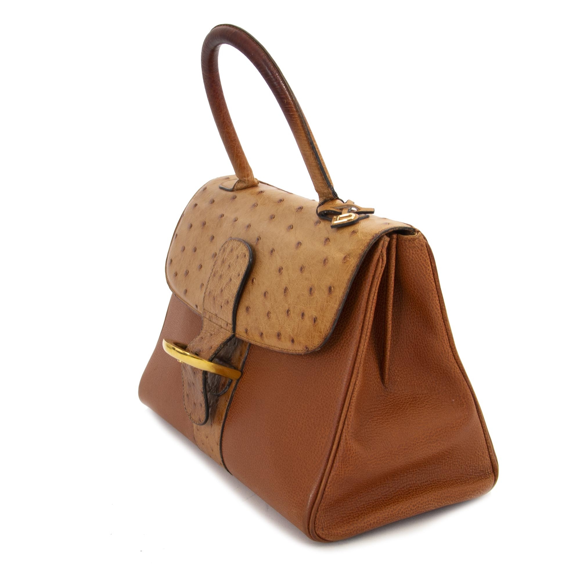 HANDBAG DELVAUX BRILLANT MM BANDOULIERE LEATHER & BROWN OSTRICH