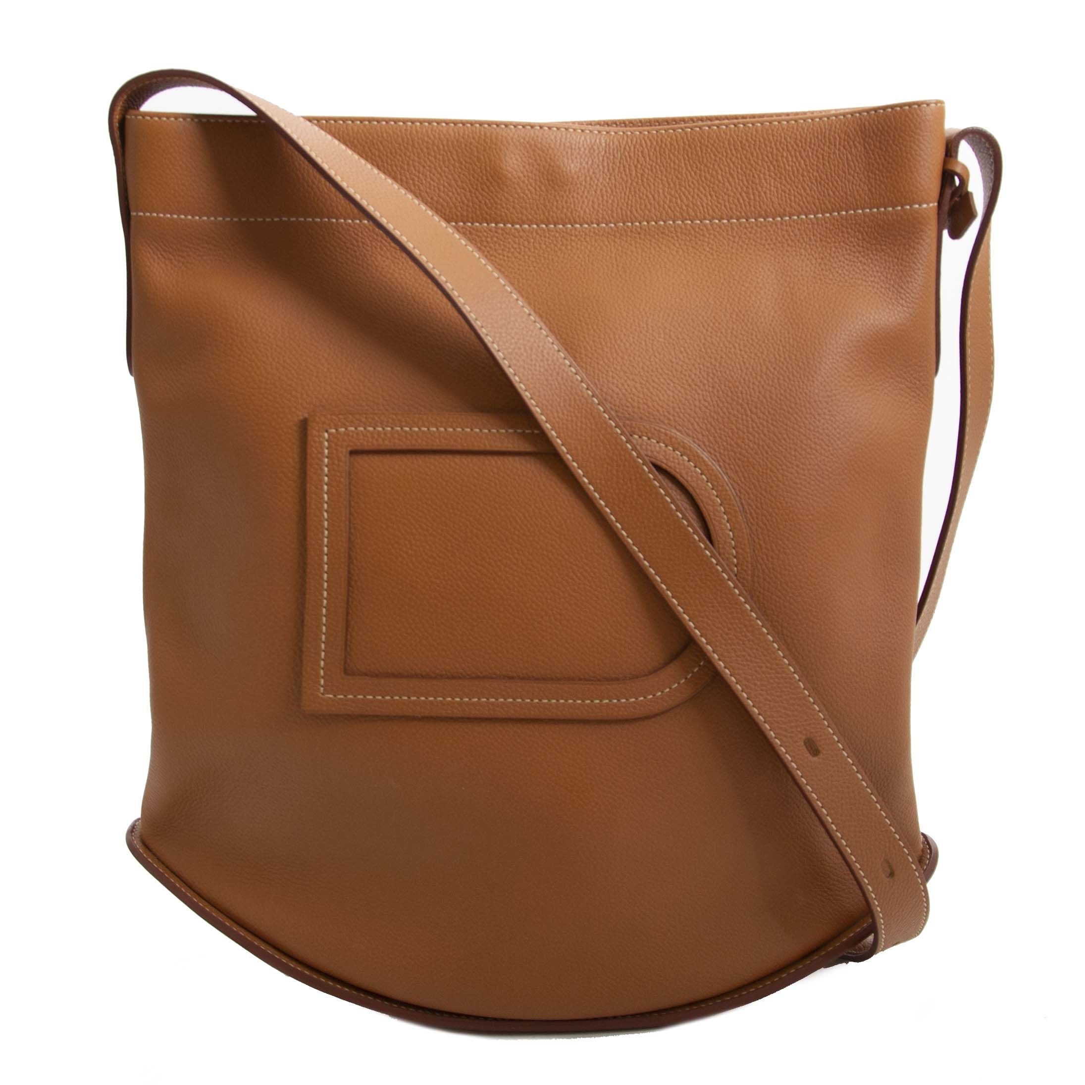 Small Delvaux Pin in cognac colour with white stitching