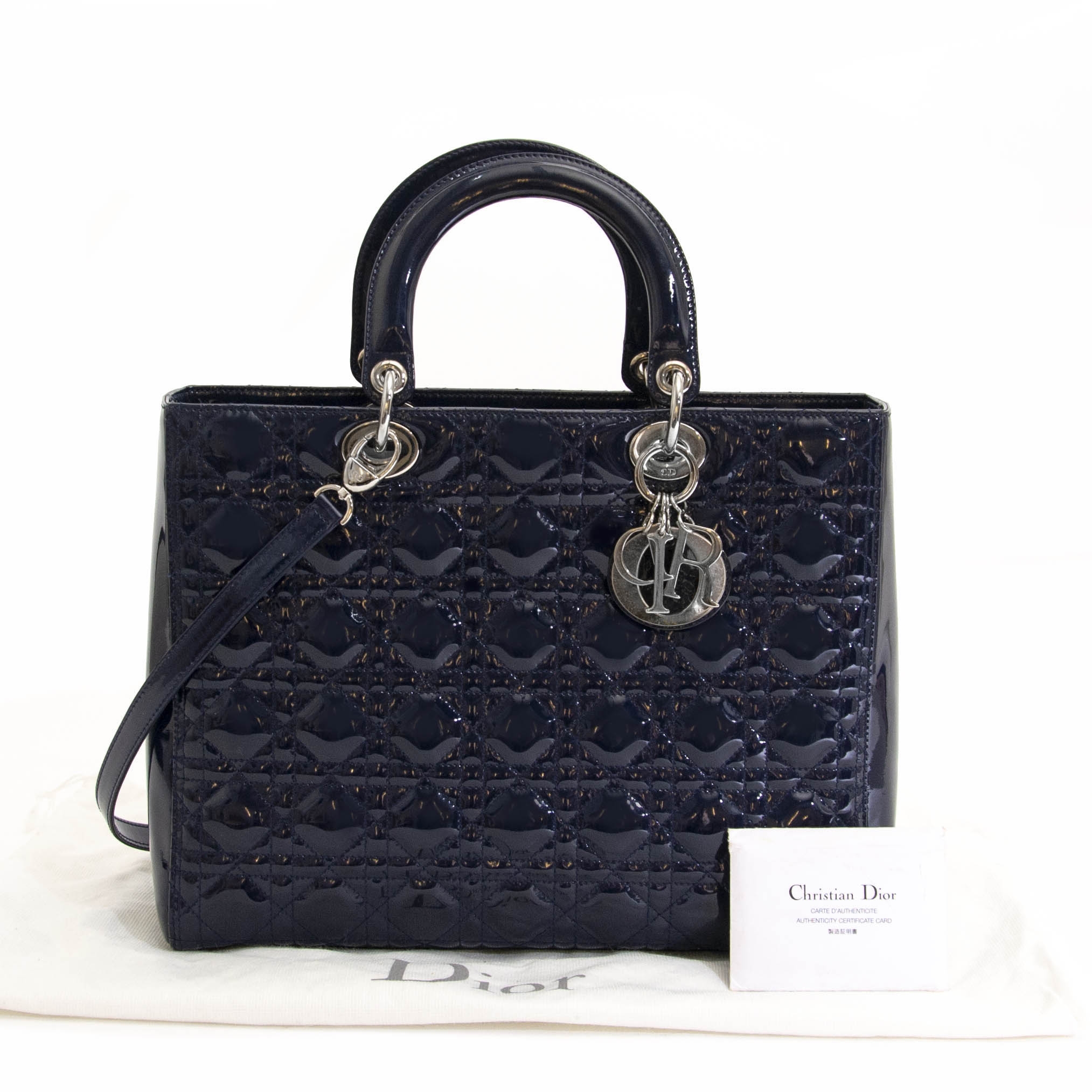 Christian Dior Lady Dior Patent Blue Large Labellov Buy and Sell Authentic Luxury