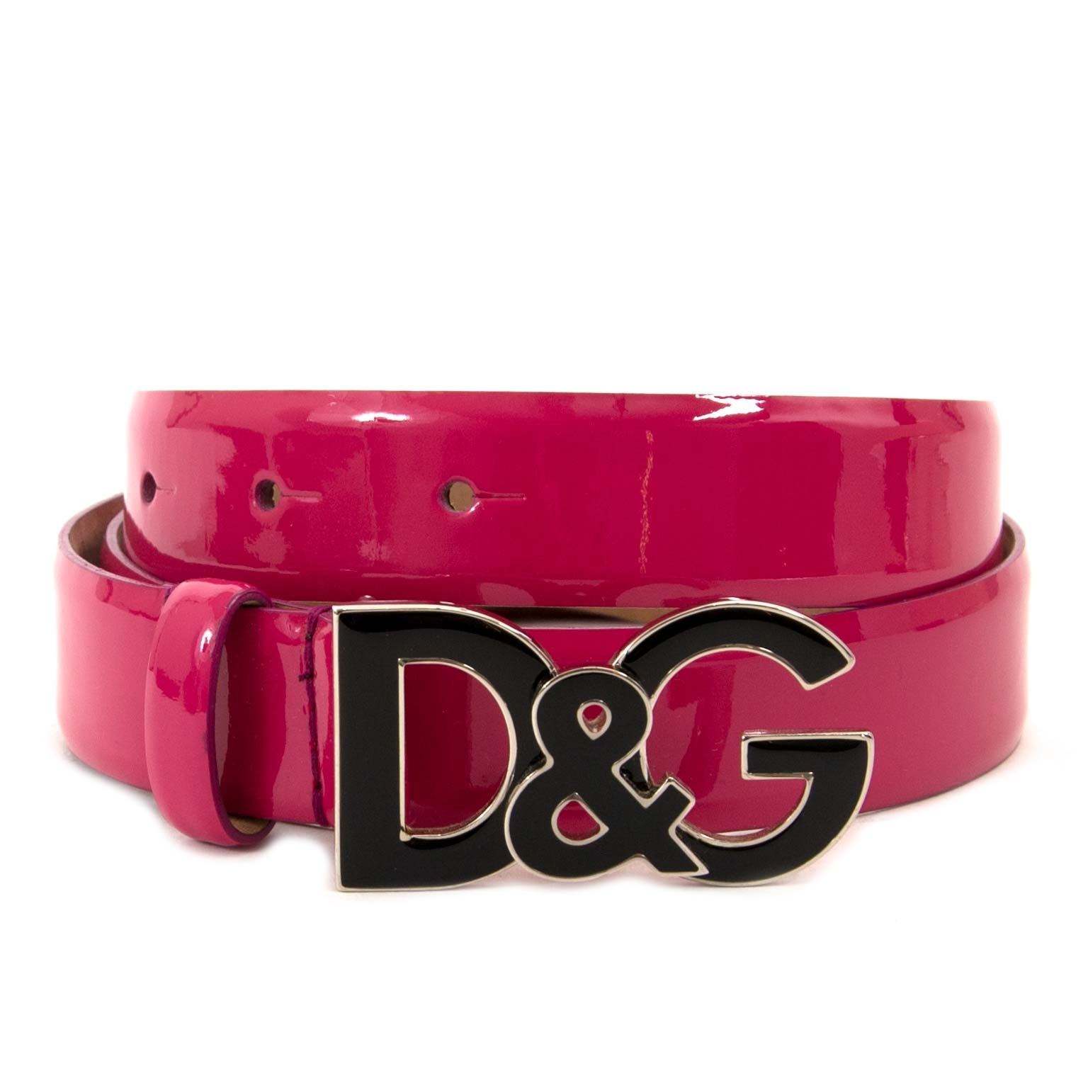 Dolce & Gabbana Pink Patent Logo Belt - Size 80 ○ Labellov