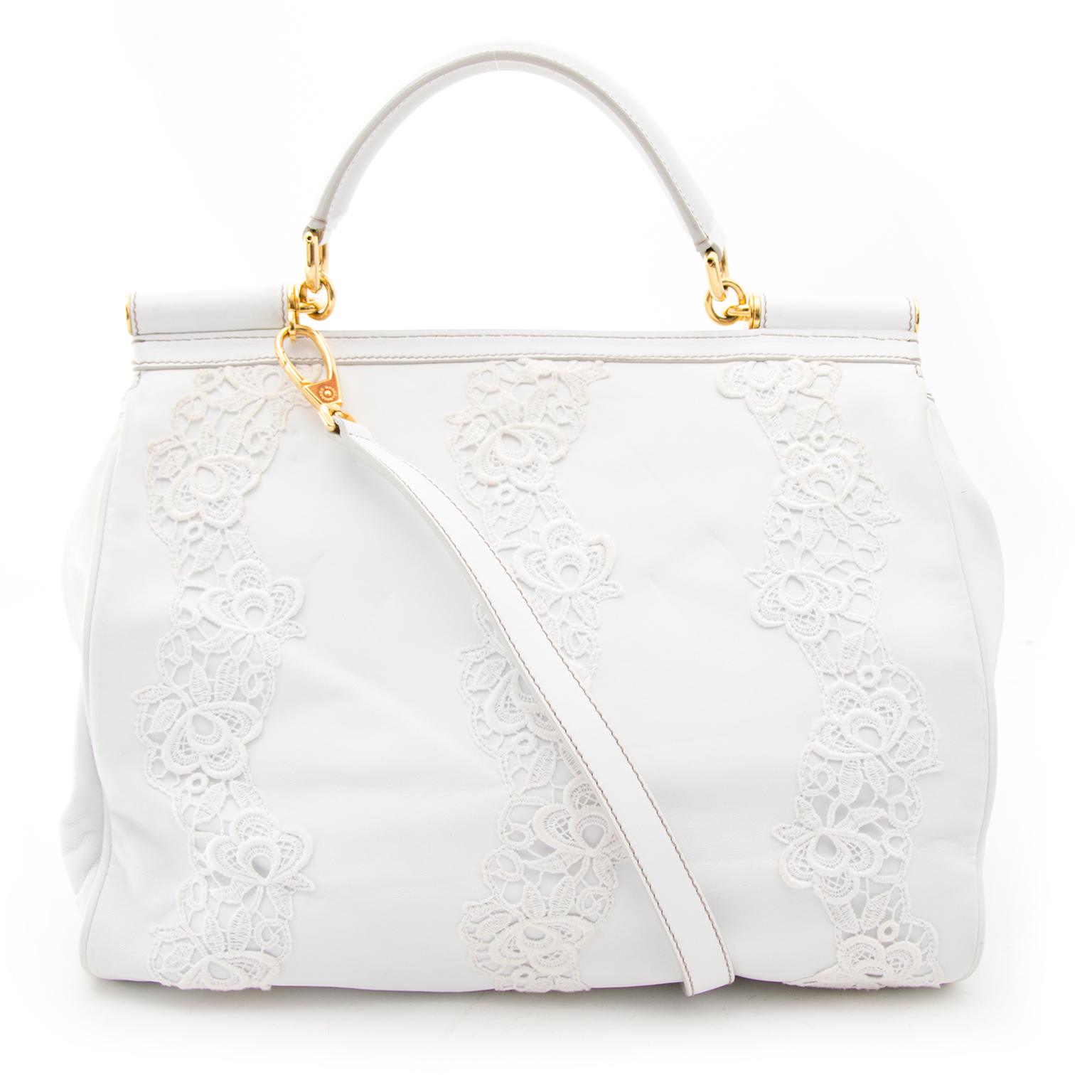 Dolce & Gabbana White Leather & Lace Sicily Bag ○ Labellov