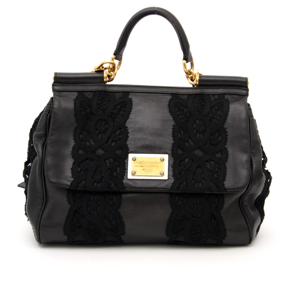 【関税&送料込】Dolce&Gabbana Black Embroidered Handbag Sici Large Sicily clutch handbag in Black for Women