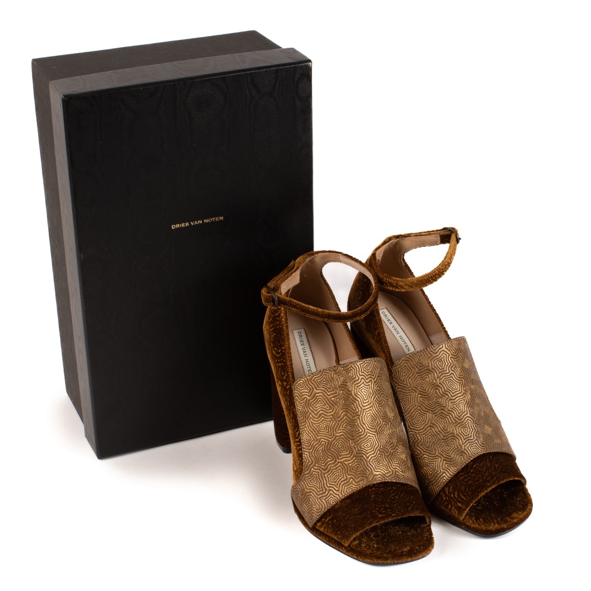 Dries Van Noten Gold Velvet Peep-toe Heels - Size 37
