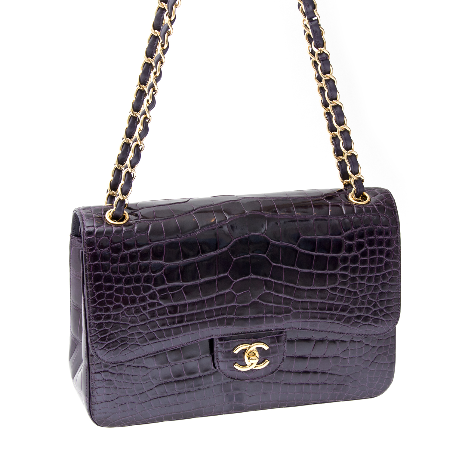 RareChanel Amethyst Crocodile Jumbo Double Flap Bag ○ Labellov ○ Buy and  Sell Authentic Luxury