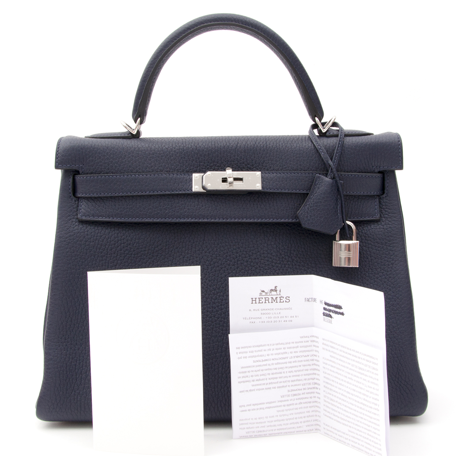 Hermès Kelly HSS 28 Bleu Nuit Taurillon Clemence Palladium Hardware PHW