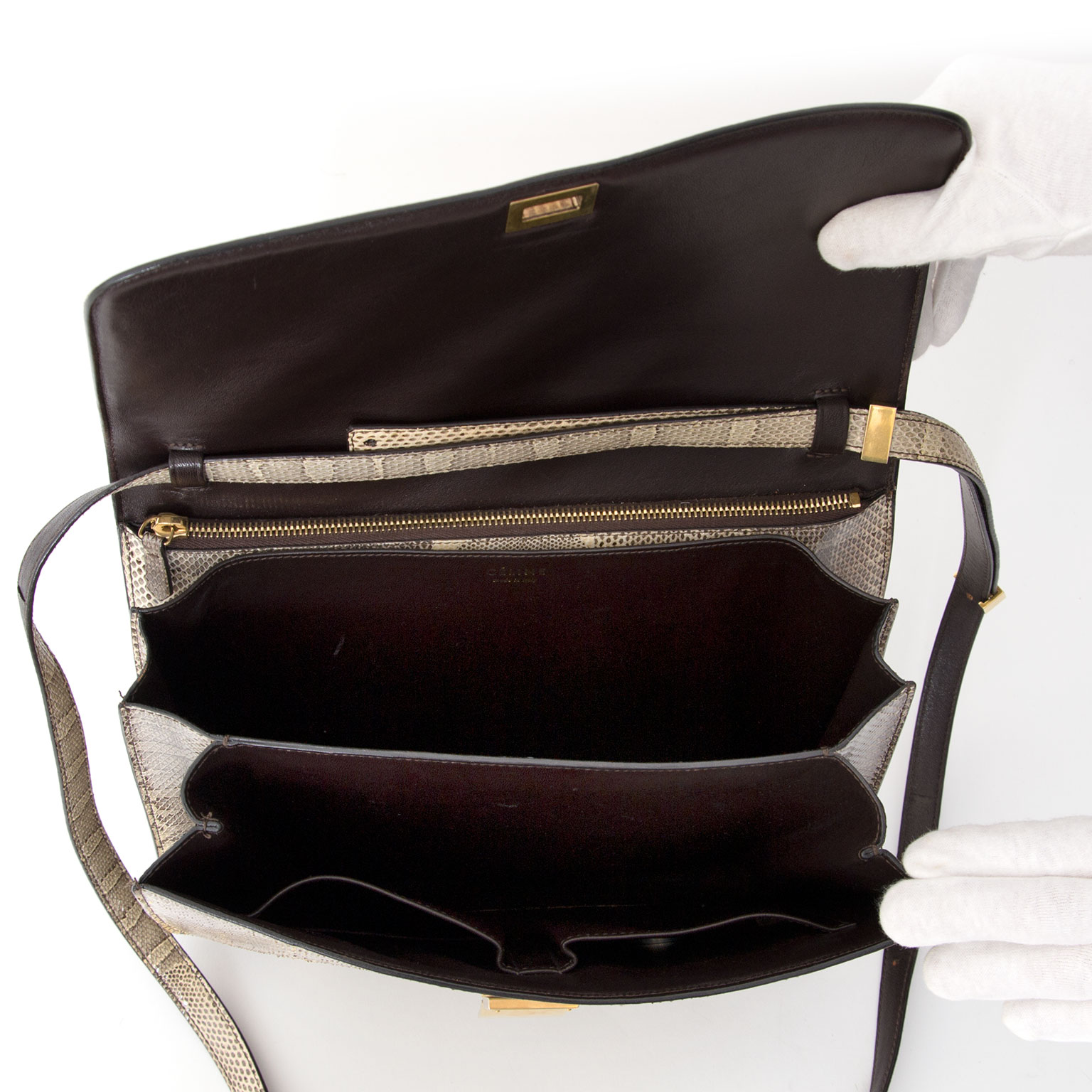 Secondhand C line Classic Ayers Large Flap Bag Vanilla Labellov