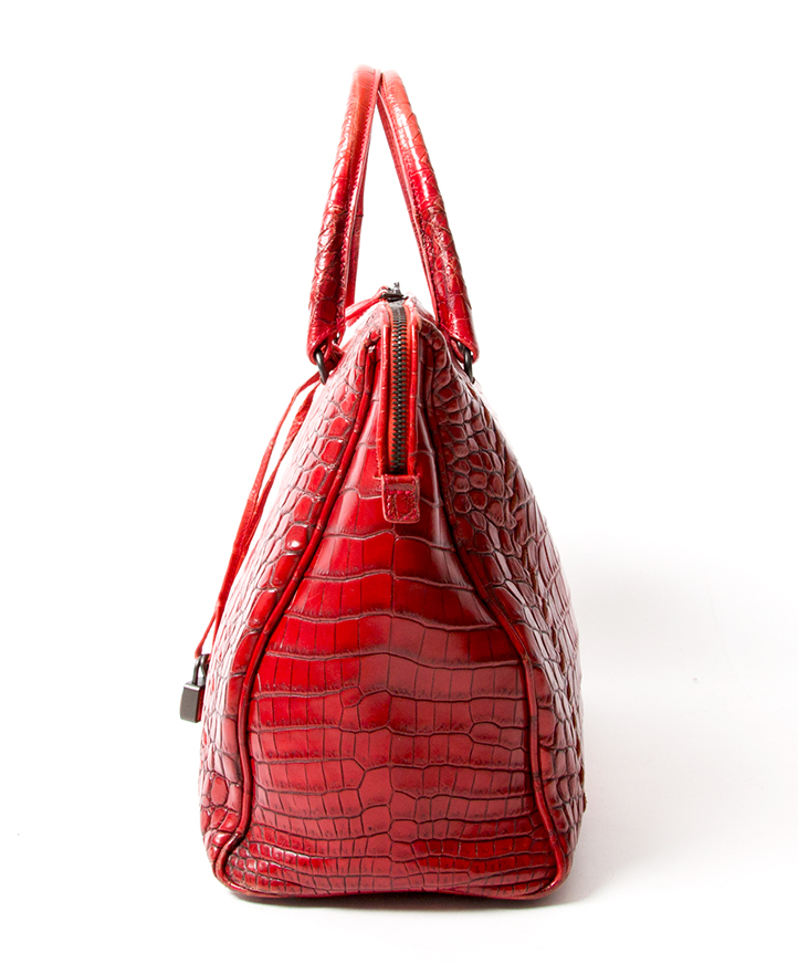 【BOTTEGA VENETA】★送料・関税込★Croc Top Handle Tote Bag BOTTEGA VENETA Doll green croc effect leather top handle