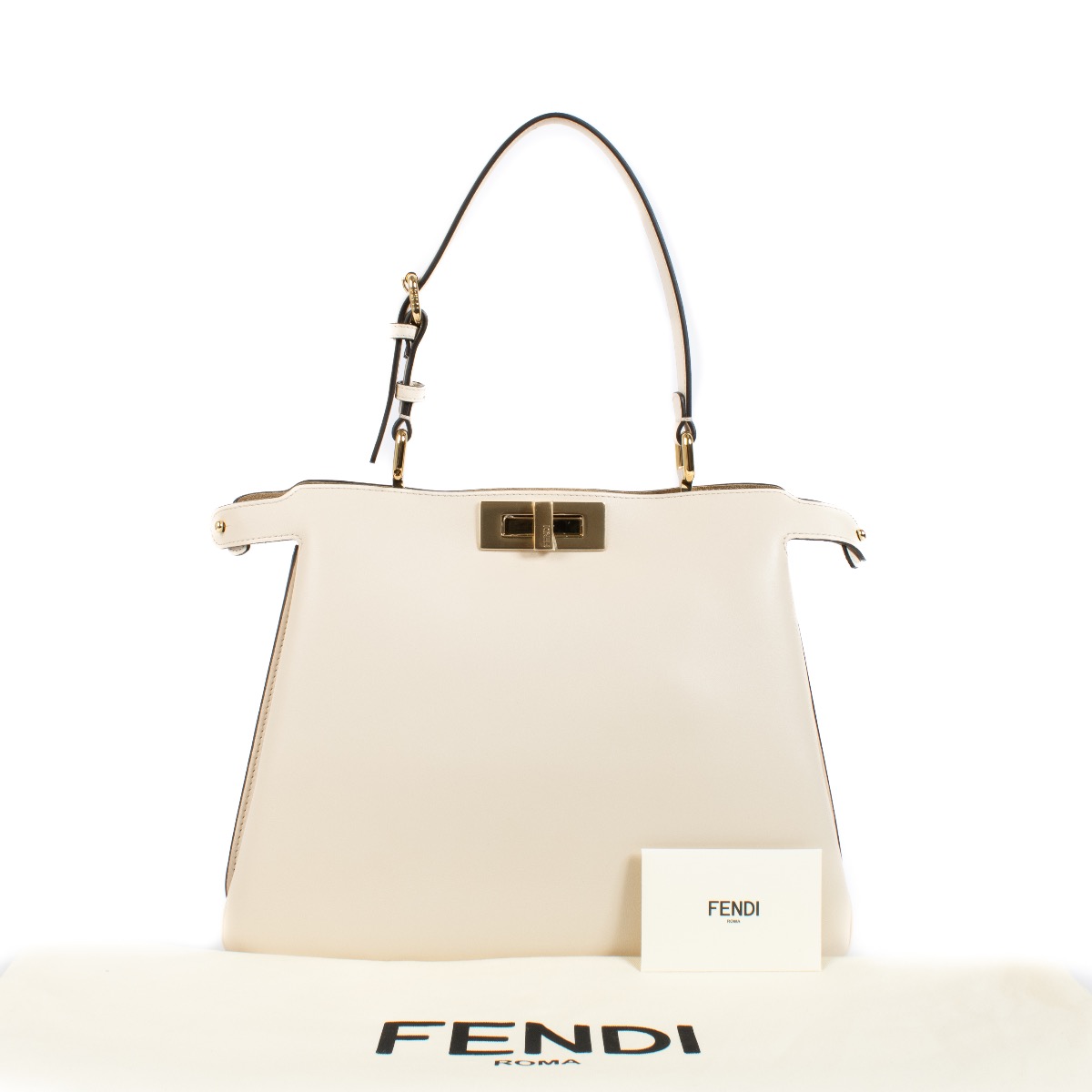 トートバッグ × ヴィンテージ(中古) Fendi Peekaboo Medium Bow White Fendi White Camelia Leather Soft Medium Peekaboo Bag