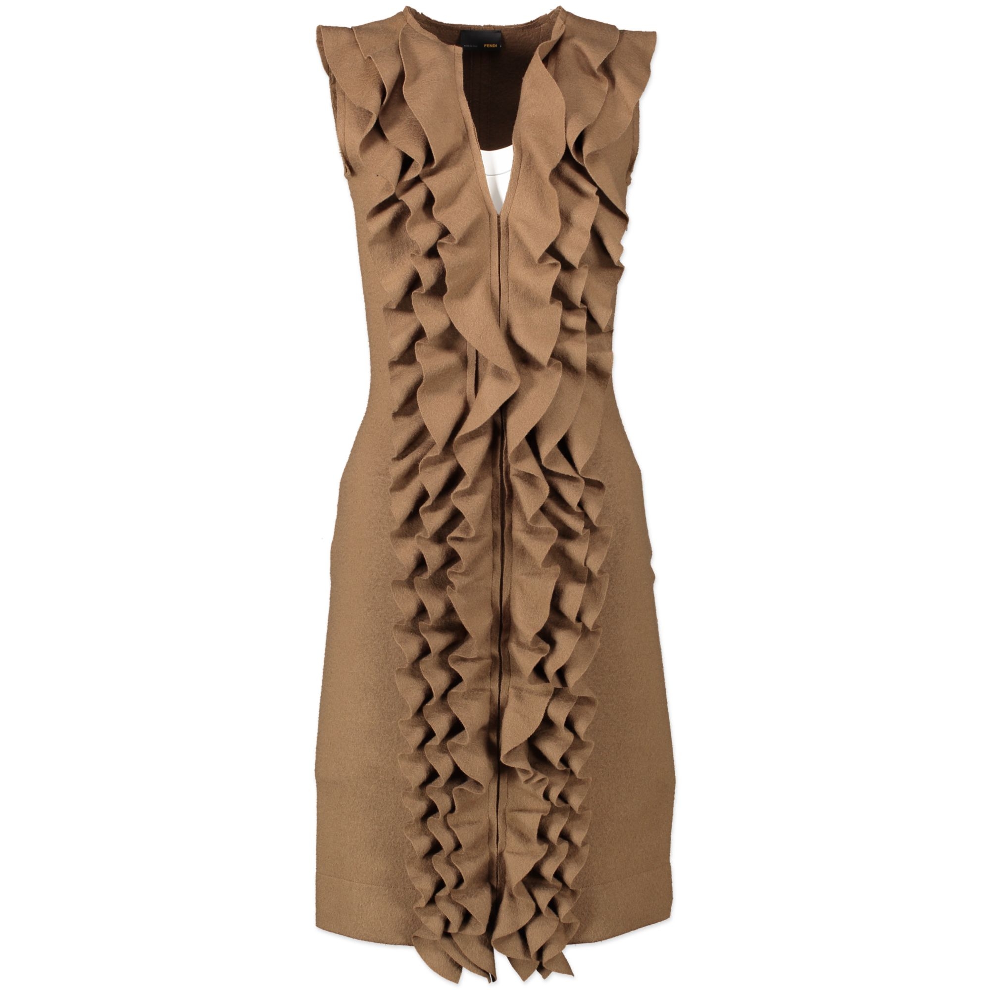 Fendi Tan Wool Ruffle Dress ○ Labellov ○ Buy and Sell