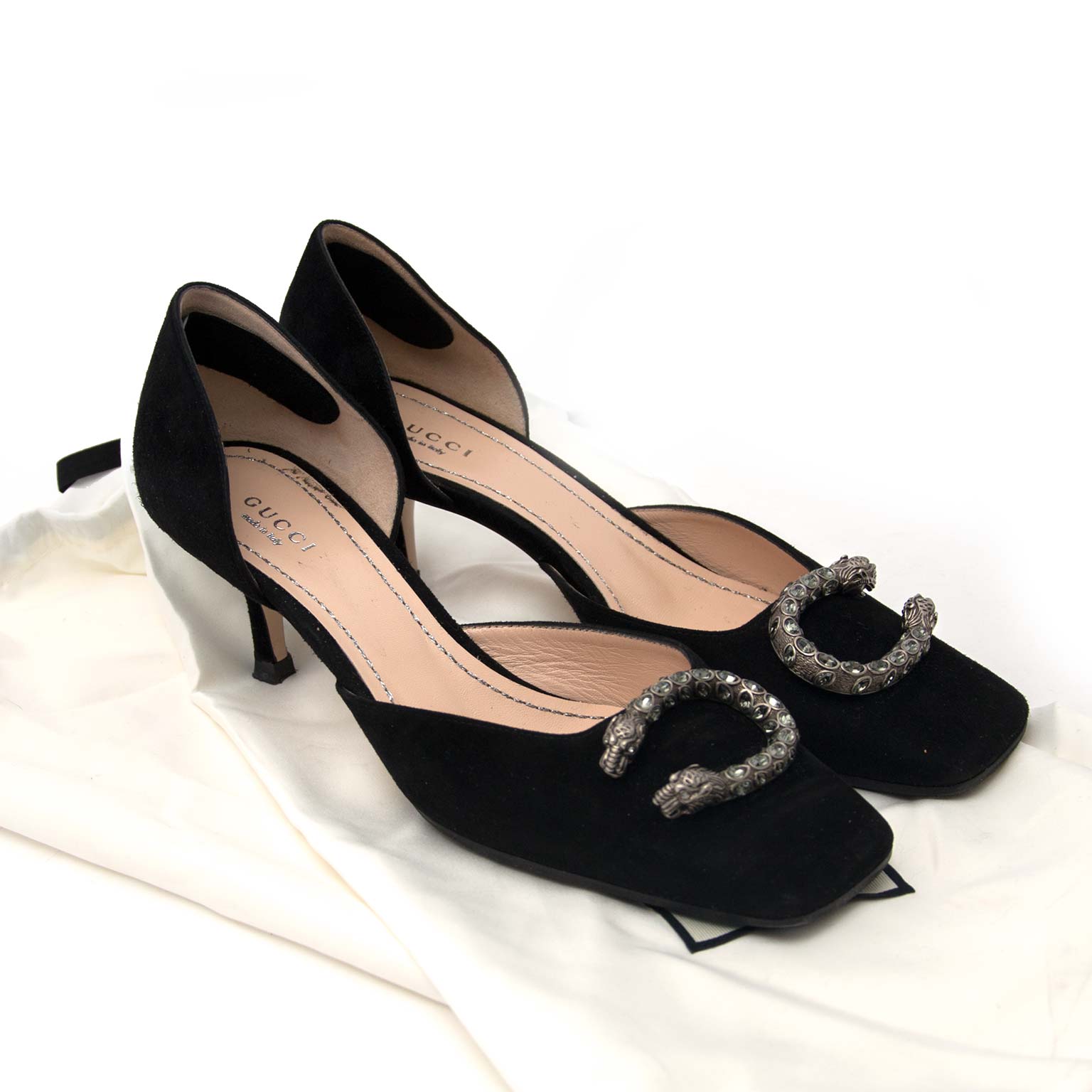 Gucci Black Dionysus Kitten Heel Pumps Suede Size 39