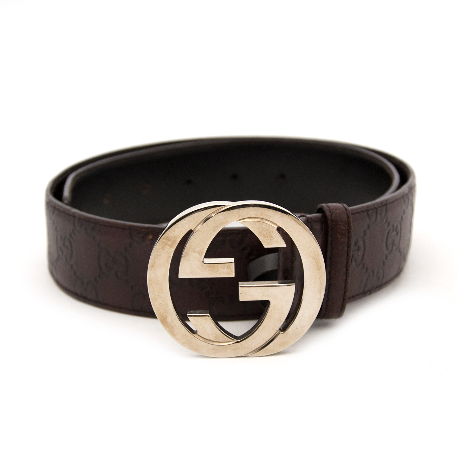 skrige Begravelse Lederen Gucci Brown Gold Monogram Embossed Belt ○ Labellov ○ Buy and Sell Authentic  Luxury