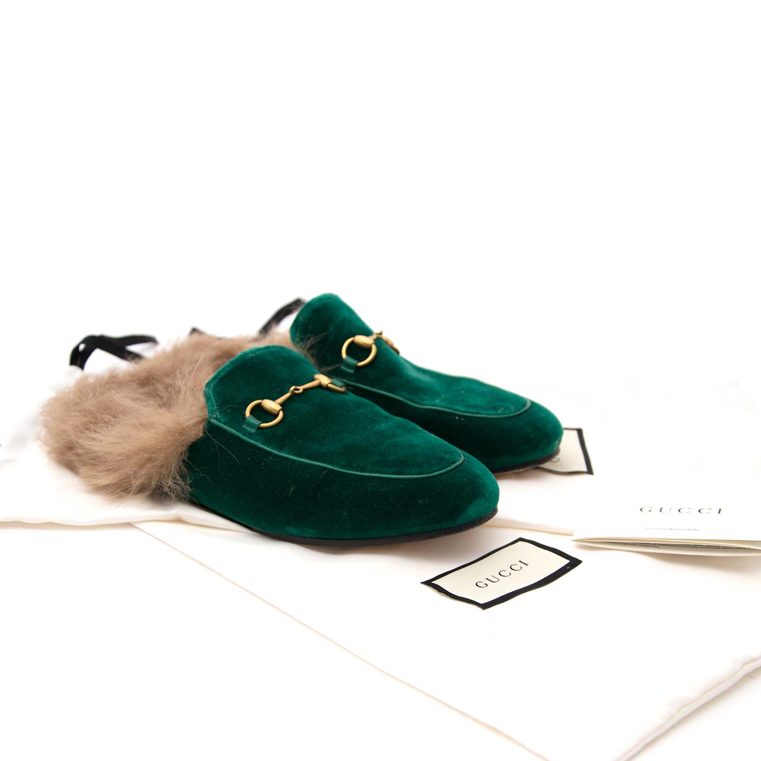 gucci velvet mules with fur