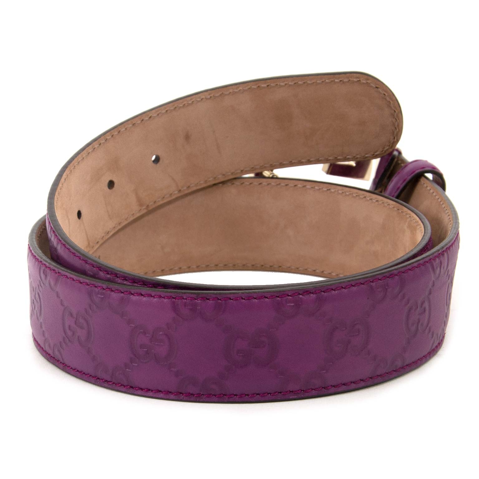 Gucci Signature Purple Monogram Leather Interlocking G Belt - Size