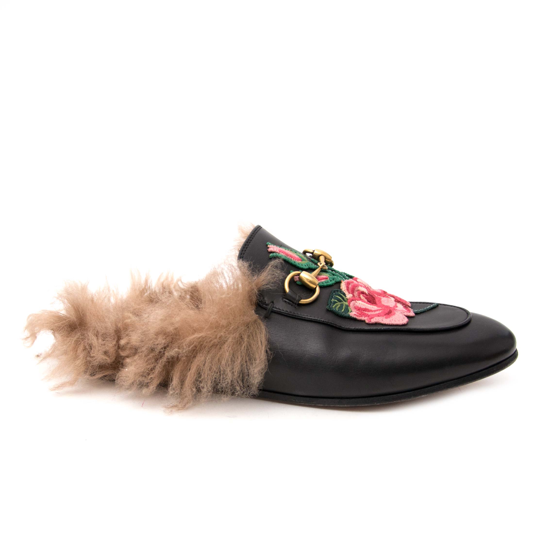 Gucci Princetown Embroidered Fur Slide Loafers - size 36 ○ ○ Buy and Sell Luxury