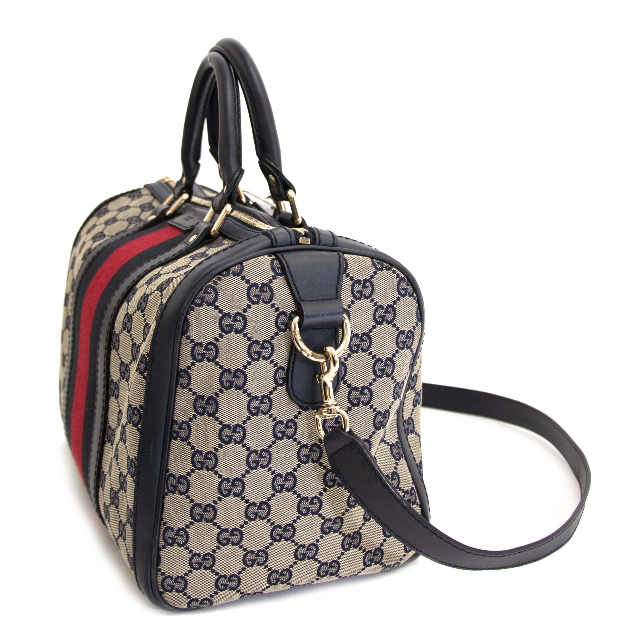 Gucci GG Canvas Web Boston Bag ○ Labellov ○ Buy and Sell