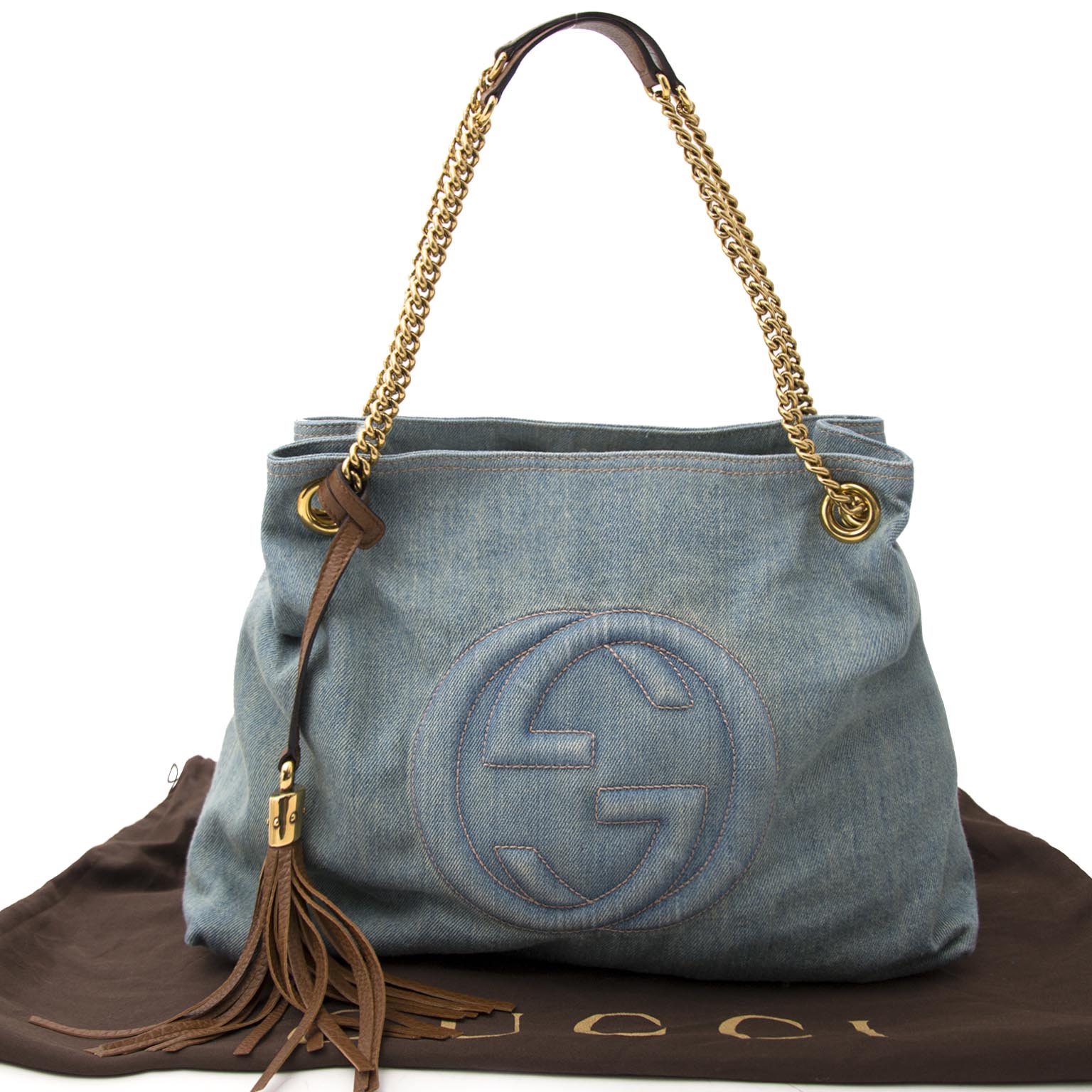 Gucci Soho Medium Blue Denim Tote Labellov Buy and Sell