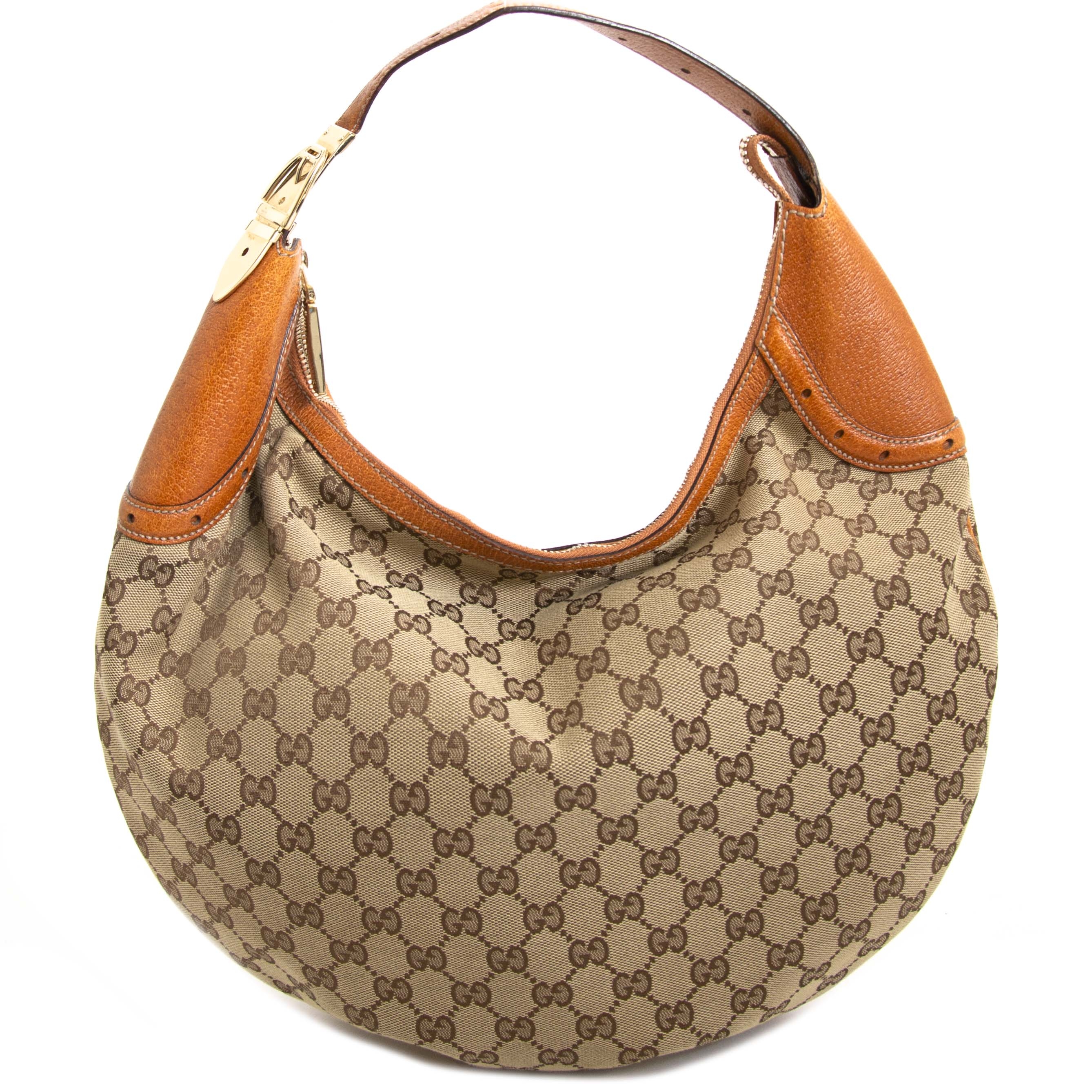 Gucci Brown Canvas Monogram Hobo Bag ○ Labellov ○ Buy and Sell