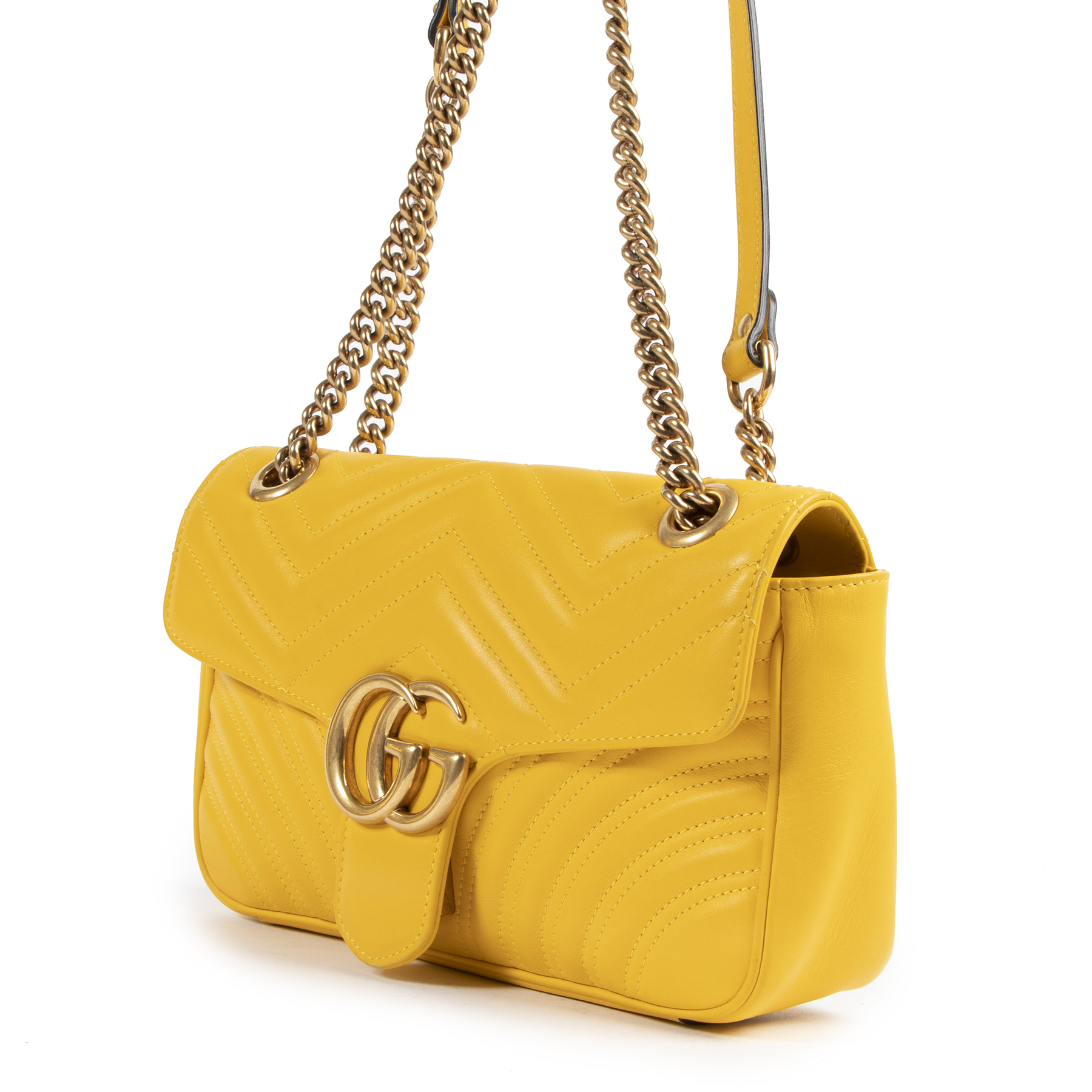 Gucci Yellow Leather GG Marmont Shoulder Bag ○ Labellov
