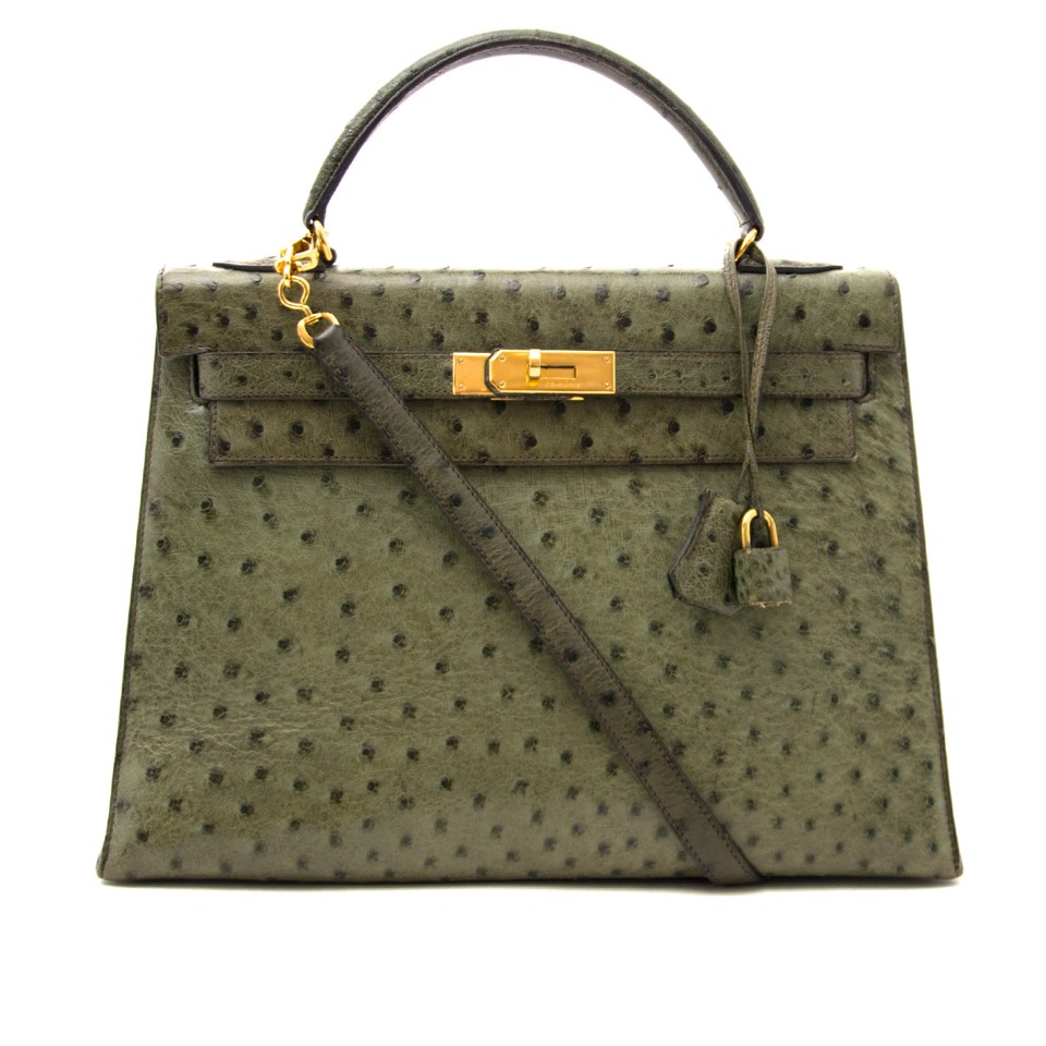 Hermès Kelly 32 Vert Olive Ostrich GHW ○ Labellov ○ Buy and Sell