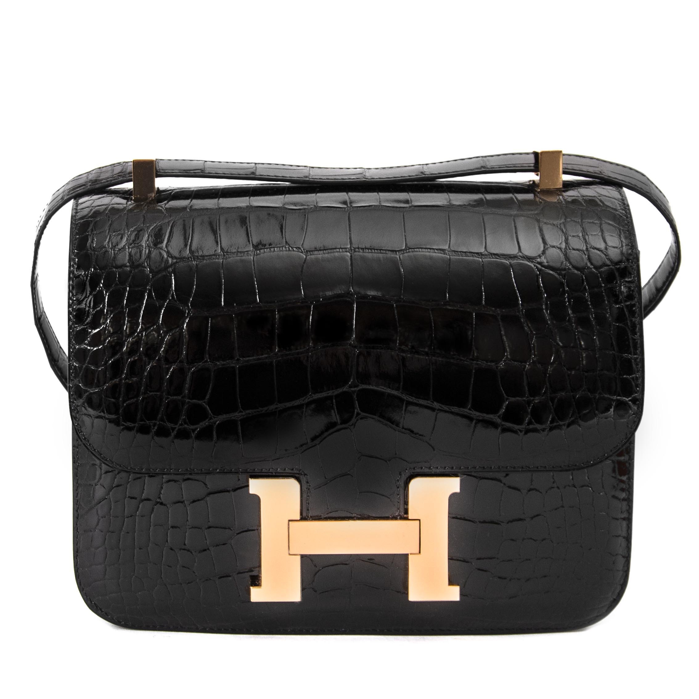 Hermès Constance Mini Alligator Mississipiensis Lisse Noir Rose