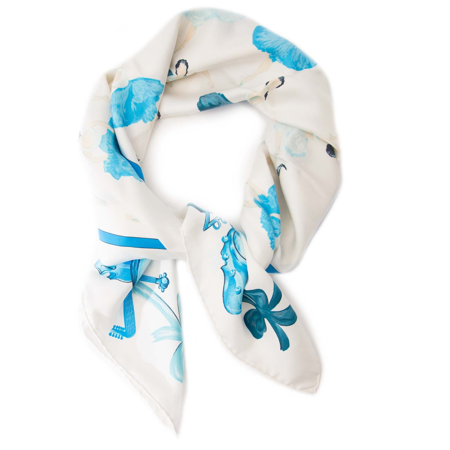 Hermès Carré White Blue Luxembourg Silk Scarf ○ Labellov ○ Buy