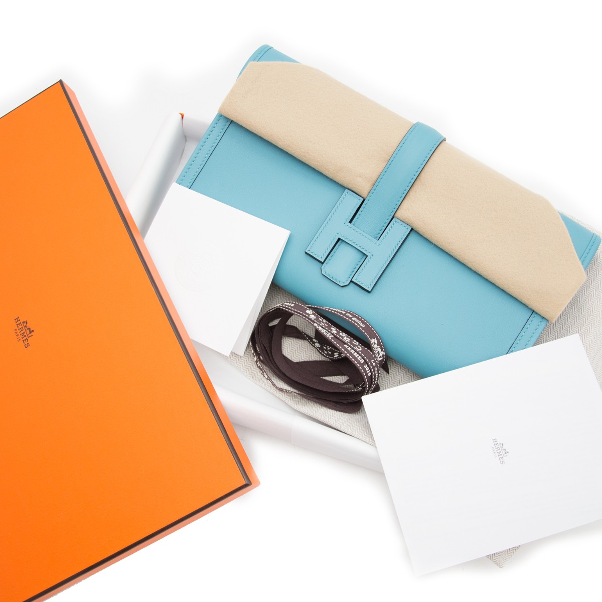 【6/30まで】HERMES　イレーヌ ド リュンヌ ブルーカルセドニー Hermès Jige Elan 29 Bleu Saint Cyr Swift ○ Labellov ○ Buy