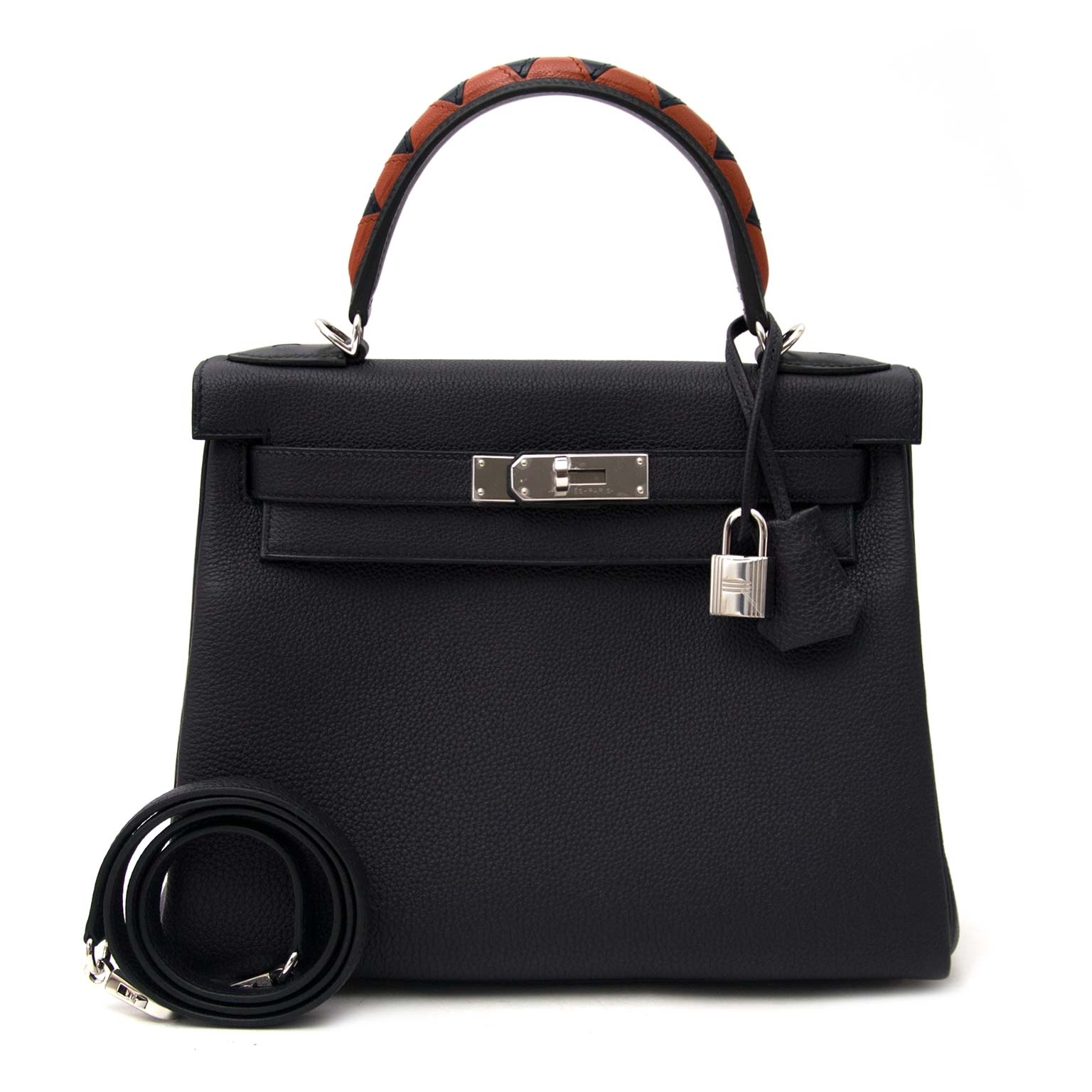 Hermes Kelly Au Galop 28 Retourne Blue indigo/ Black/Cuivre Togo